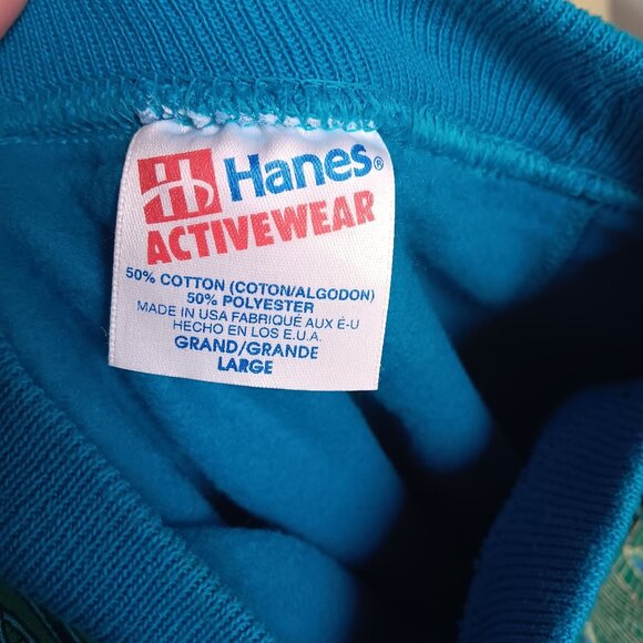 Vintage Hanes Activewear Teal Butterfly Print Sweatshirt Large 1990's Granny - Picture 4 of 7